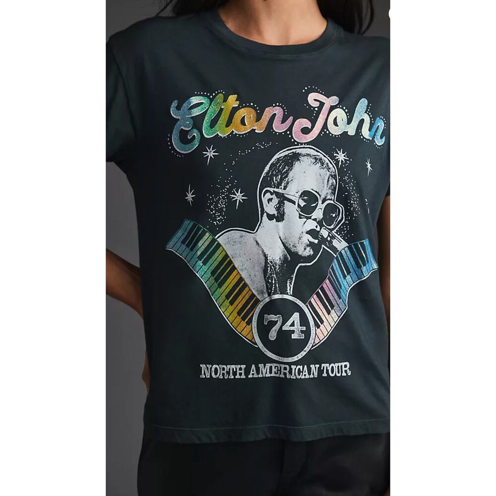 Anthropologie Letluv Elton John Glitter Graphic Tee Size XS